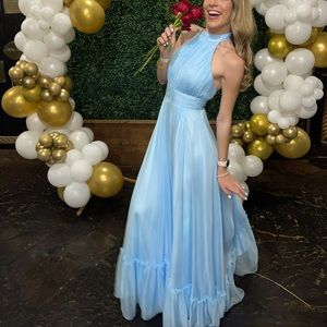 Light blue chiffon halter neck gown- MacDuggal size 2.